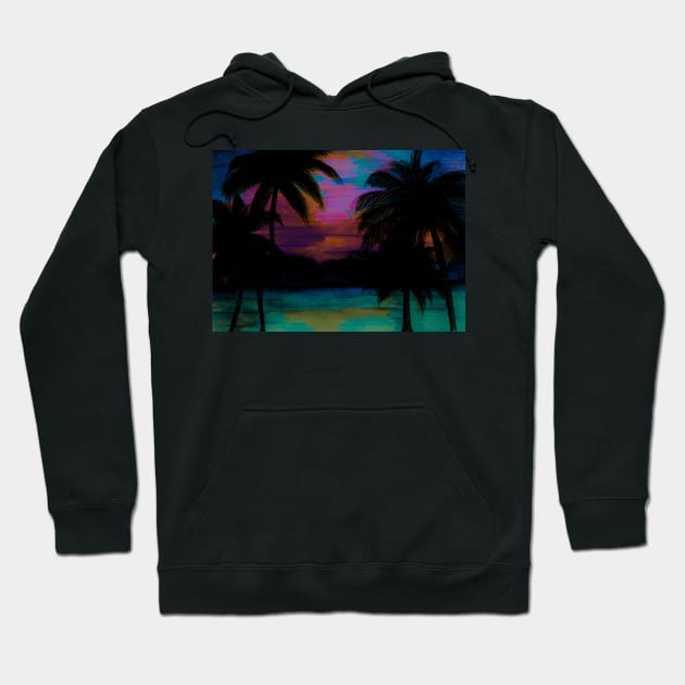 TROPICAL PALM TREE SUNSET FLAMING PARADISE PRINT Hoodie by jacquline8689